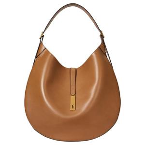 Polo Ralph Lauren Женская коричневая плечевая сумка из коровьей кожи с золотистой фурнитурой