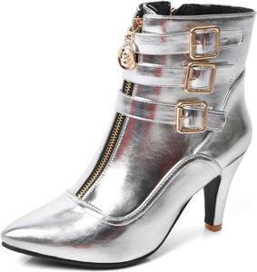MEOTINA золотистые туфли на высоком каблуке для женщин, каблук-киот, заостренный носок, короткие женские ботильоны, пряжка, на высоком каблуке, по щиколотку, металлическая отделка, Spitze Zehenpartie, Silber