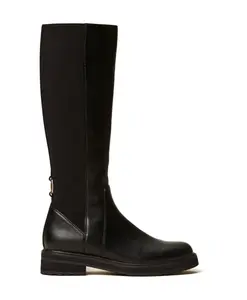 Кожаные высокие сапоги Twinset, черный