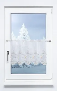 Штора для кафе, кружево Плауэн - лесной олений #1W (ШxВ) 129,6 см x 40 см, зеленый Plauener Spitze