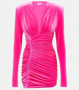 Бархатное мини-платье со сборками Alexandre Vauthier, розовый