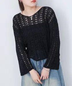 Ажурный вязаный топ с цветочным кружевом