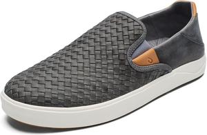 Мужские плетеные кожаные туфли OLUKAI Lae'ahi Lauhala, кожаные кроссовки на каждый день, легкая носка, комфорт на весь день, Ash/Ash