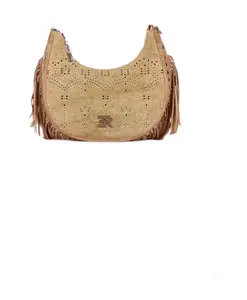 Стеганая сумка через плечо с бахромой и заклепками Ermanno Scervino, бежевый