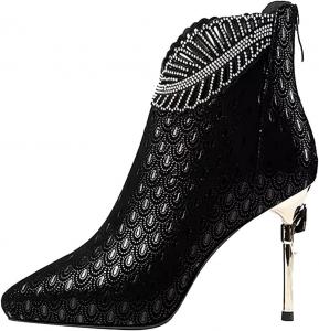 DMBHY Женские блестящие ботильоны на шпильке с блестками, украшенные стразами, с узором павлина, с остроконечным носком, короткие ботинки (Цвет: синий, Размер: 11 US)