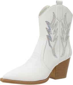 Женские западные ковбойские ботильоны ZBYY, вышитые, с заостренным носком, массивным каблуком и молнией, стильные западные ботильоны, White