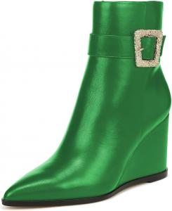 Женские стильные ботильоны YDN с ремешком и пряжкой, на танкетке, с высоким каблуком, заостренным носком и боковой молнией, для вечеринок и работы, размеры 4-16 US, Green