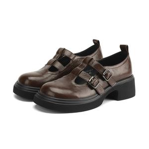 FOXER Женские туфли Мэри Джейн на массивном каблуке коричневые, цвет Brown