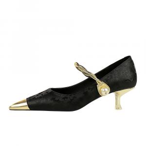 Туфли Мэри Джейн женские QITUMAUL, Black[Heel Height 4.5Cm]