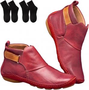 Женские винтажные повседневные короткие ботильоны 2025, короткие ботильоны без каблука, удобные ботинки на плоской подошве с застежкой на шнуровке и боковой молнией, подходящие для осени и зимы Generic, Red