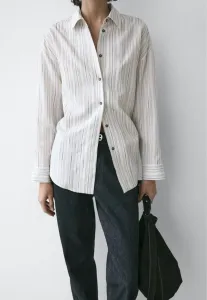 Струящаяся полосатая блузка на пуговицах Massimo Dutti, White