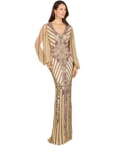 Женское длинное платье с рукавами-крылышками, расшитое бисером Lara, Nude/multi