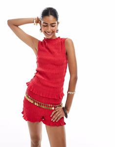 Топ без рукавов, красный, со сборками Asos Design