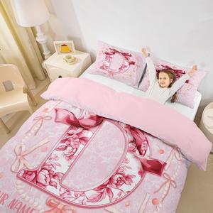 Erosebridal Персонализированный чехол на одеяло King с цветочными бантами, розовый, с монограммой, Pink D