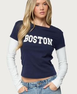 Женская многослойная футболка с длинными рукавами Boston Edikted, Navy-and-cream