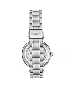 Женский автоматический корпус из серебряного сплава, скелетонизированный циферблат, серебряный браслет из нержавеющей стали с звеньями, безель с кристаллами и шипами Stuhrling