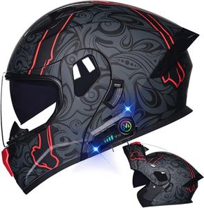 Шлем мотоциклетный AAREG с принтом, черный / красный