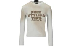 Грязный винтажный эффект Длинный рукав Футболка Balenciaga, Серый Белый