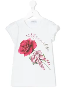 Футболка с принтом роз Monnalisa, белый