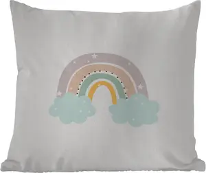 Подушка для улицы - Радуга - Звезды - Точки - Облака - Детская - 50x50 см - Водонепроницаемая - Подушка для отдыха - Удобная - Подушка с рисунком MuchoWow