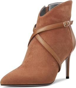 Женские ботильоны Castamere с высоким каблуком, заостренным носком, короткие ботинки с перекрестным ремешком, застежкой-молнией и комбинированной отделкой, на каблуке 8 см, для вечернего выхода