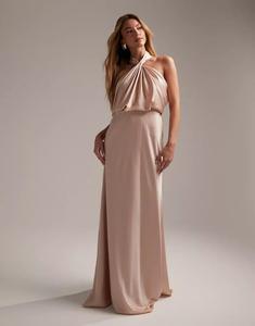 Атласное платье макси со сборками и воротником-бретелькой ASOS Bridesmaid