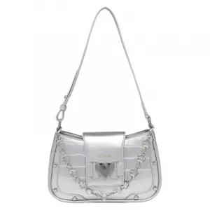 Сумка через плечо PU женская белая/черная/синяя/серебристая NOMK