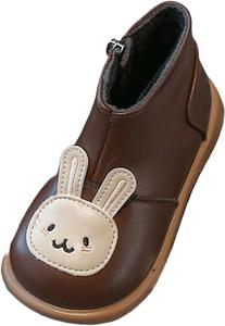 Детские короткие ковбойские сапожки с милым принтом кролика, низкий каблук, ботинки-комбат для детей, плюшевые, удобные, противоскользящие сапожки для маленьких ковбоев Generic, Brown