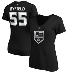 Женская футболка Fanatics с логотипом Quinton Byfield, черная футболка Los Angeles Kings с аутентичными названиями и номерами с v-образным вырезом Fanatics