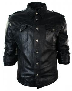 Кожаная рубашка куртка повседневная ретро TruClothing, черный
