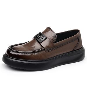 SENJIALUO Повседневные кожаные туфли мужские низкие черно-коричневые, цвет Brown