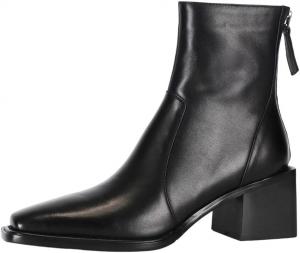 Женские ботинки из натуральной коровьей кожи с квадратным носком, высоким каблуком и молнией, зимние ботильоны Generic, Black