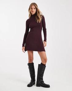 Тонкое трикотажное мини-платье ASOS DESIGN с отделкой в ​​рубчик, сливового цвета