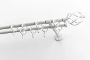 Карниз GARESA "РУСТИКА", 2 направляющие, желаемая длина, комплект штор в стиле рустик, выдвижной, с кольцами, торцевая корзина для пуговиц 310 см, Ø16мм, белый