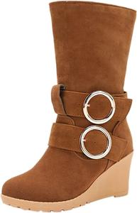 Женские зимние короткие сапоги ZBYY с пряжкой, на танкетке, высокие зимние сапоги для снега, модные полусапожки для женщин, 10.5 Brown