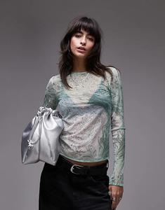 Сетчатый топ с длинными рукавами с принтом зеленого мрамора & Other Stories