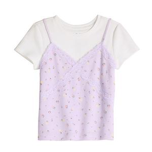 Детская футболка с коротким рукавом и кружевной отделкой, размеры 6-20, Regular и Plus So, Purple Roses