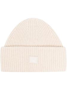Шапка бини в рубчик с логотипом Acne Studios, бежевый
