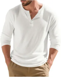 Мужская футболка с длинным рукавом и пуговицами Henley