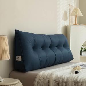 Клиновидная подушка для кровати размера Queen Size, подушка для чтения в изголовье, подушка для чтения в форме клина, прочный чехол из технической ткани для дивана и матраса, легко моющийся (цвет: синий, размер: Twin (39 дюймов/100 см)) COZMAX, Blue