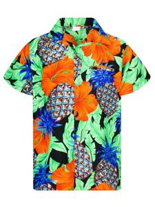 Рубашка King Kameha Pineapple Hibiscus Black Line, зеленый