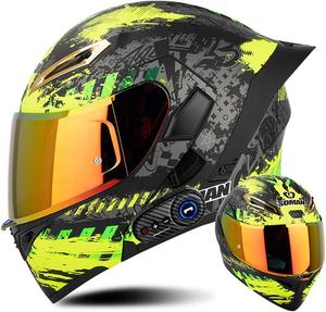 Шлем TONCXRW Motorcycle Bluetooth, черный / салатовый