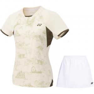 Повседневный костюм для женщин с V-образным вырезом, умеренно короткий YONEX, set (beach серый top+белый short skirt)