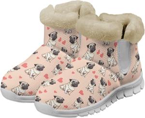 Женские ботинки выше щиколотки зимние с утеплителем из меха, удобные зимние ботинки на снег для женщин, теплые, с противоскользящей подошвой Glomenade, Lovely Pug Dog
