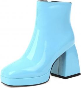Женские ботильоны Aflngle на платформе с квадратным носком, толстым каблуком и боковой молнией, короткие ботинки для комфорта, вечеринок и вечеров, туфли под платье, Blue