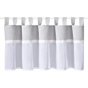 Занавеска Bavaria на петлях, 1 шт., размер ВxШ: 150x50 см, с клетчатым узором и кружевной отделкой Gerster, серый