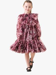 Детское платье с длинными рукавами и цветочным принтом из сетчатой ткани Angel & Rocket, Burgundy
