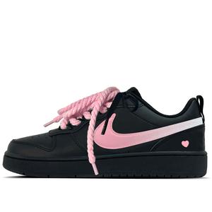 Nike Court Borough Sweet Heart Berry Slip Resistant Low top Kids' Skateboarding Shoes Black Teenagers