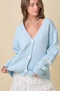 Кардиган с отделкой из атласной ленты, пришитой вручную TRUEDAMES, светло-голубой