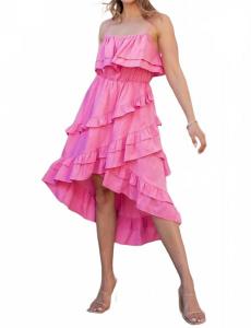 Майами плиссированное миди-платье в розовом цвете Strut & Bolt